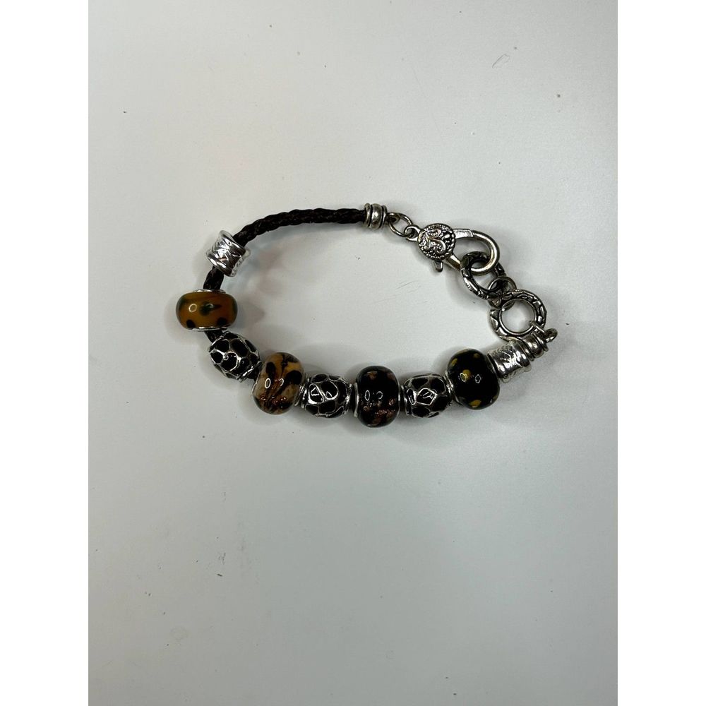 Charm Bracelet Leather Cording with Silver Tone Clasp Adjustable